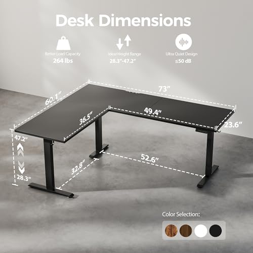 Image of Agilestic Triple Motors 73 inch x 60 inch L Shaped Standing Desk, Electric Standing Desk Adjustable Height, Extra Large Desktop Corner Table for Home Office, Gaming Workstation, Splice Board, Black
