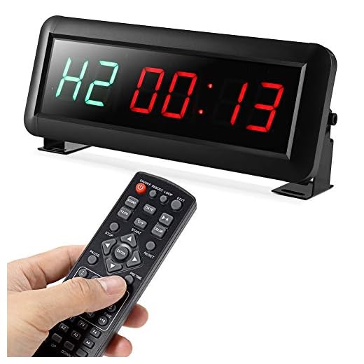 PELLOR Temporizador con Pantalla LED, Reloj de Pared 6 Dígitos LED Temporizador de Intervalos , Reloj en Tiempo Real de 12/24 Horas, Gym Temporizador con Control Remoto (Volumen Ajustable)