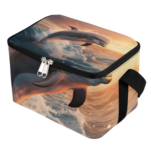 GzLeyigou Lunch Bags for Women Men 9 Cans,Aquatic Animal Hot & Cold Food Delivery Bag Insulated Grocery Bag Insulated Lunch Box Dolphin Cooler Bag for Office Work Picnic Beach