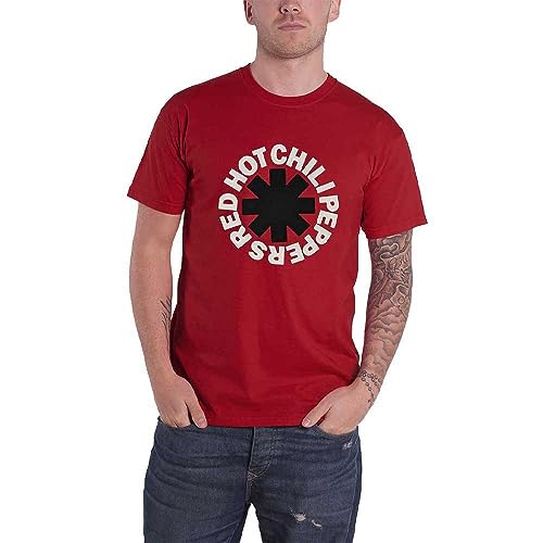 Red Hot Chili Peppers - Camiseta clásica con logotipo de la banda de asterisco, unisex, color rojo, Rojo -, X-Large