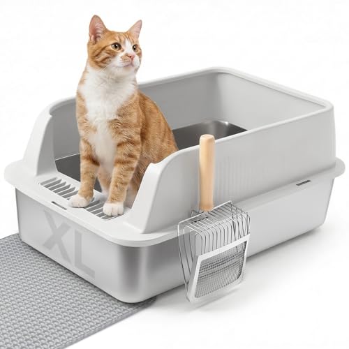 Arenero para gatos de acero inoxidable XL con tapa miniatura 1