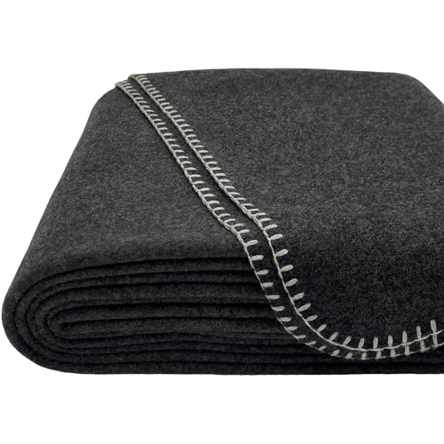 EKTOS 100% Virgin Wool Blanket, 90' x 90', 100 Percent Woolen, Washable Pure Wool (Charcoal, Queen...