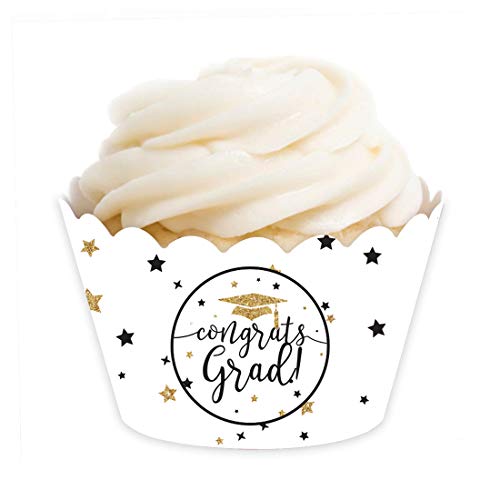 Andaz Press White and Gold Glittering Graduation Party Collection, Cupcake Wrappers, 20-Pack