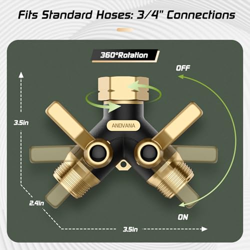 Image of Hose Splitter 2 Way Heavy Duty, Garden Hose Splitter- Full Metal Body Y Type with Dual Shut Off Valves, 3 /4 inch Standard Threads, Leak-Proof Dual Outlet Splitter for Sprinklers and Irrigation Systems