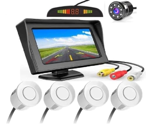 Image of Complete Car Reverse Parking Sensor System with Rear Parking Camera & 4.3 inch Inch TFT Monitor Display (White)