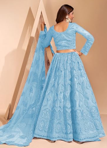 Image of ZAALIMA FASHION Women's Semi Stitched satin blend Lehenga Choli with Embroidered Pattern Unstitched Blouse and Dupatta Set | Women's Lehenga Cholis
