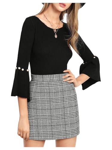 Floerns Women's Plaid High Waist Bodycon Mini Skirt3