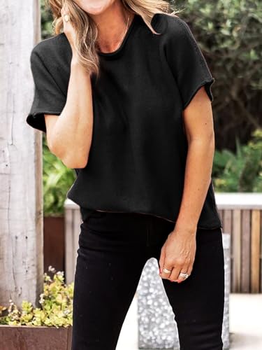 Saodimallsu Womens Short Sleeve Sweater Tops Basic Lightweight Casual Crewneck Summer Loose Fit Knit Tees Shirts3