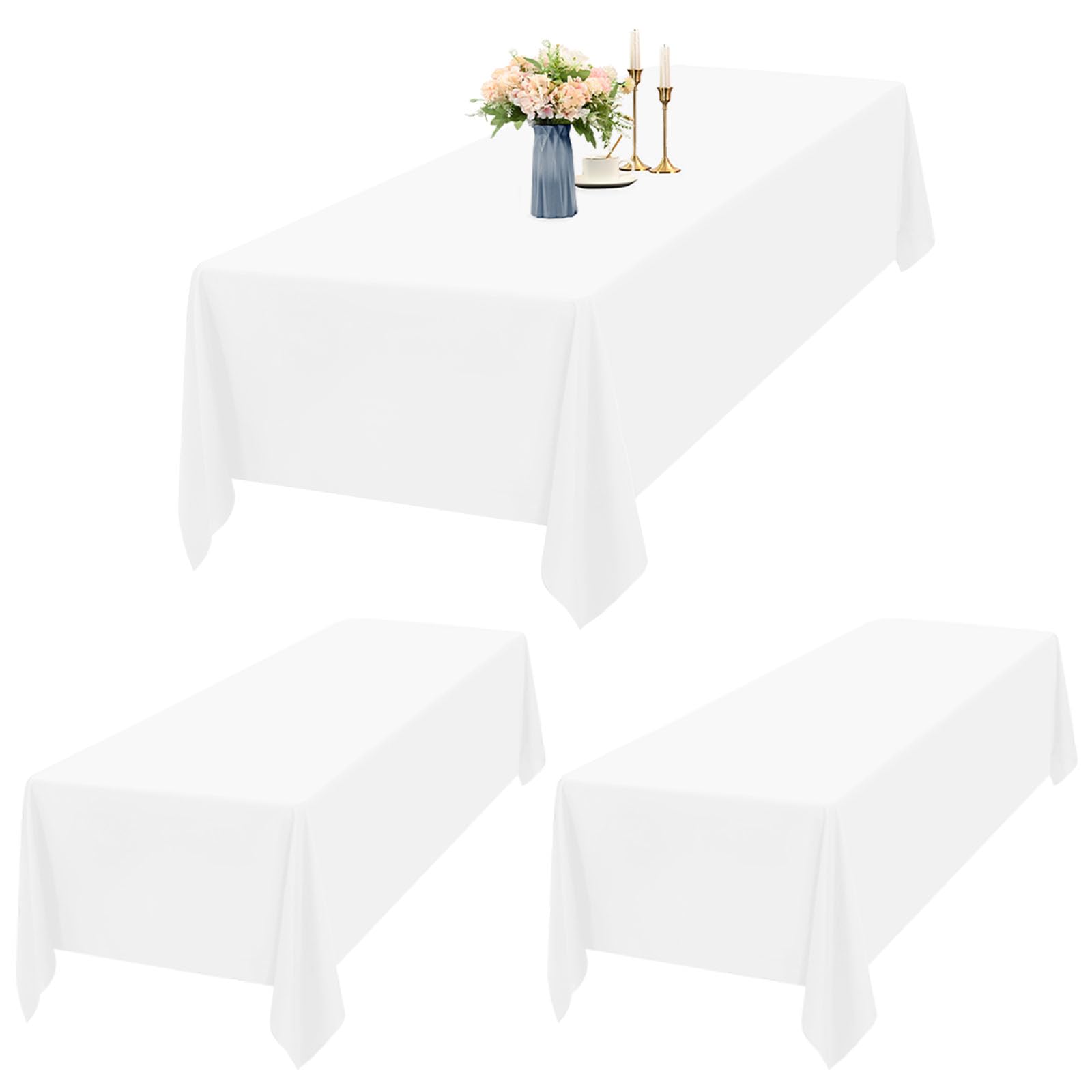 Nappe rectangulaire blanche Teruntrue 153x320cm en polyester lavable pour table 8 pieds