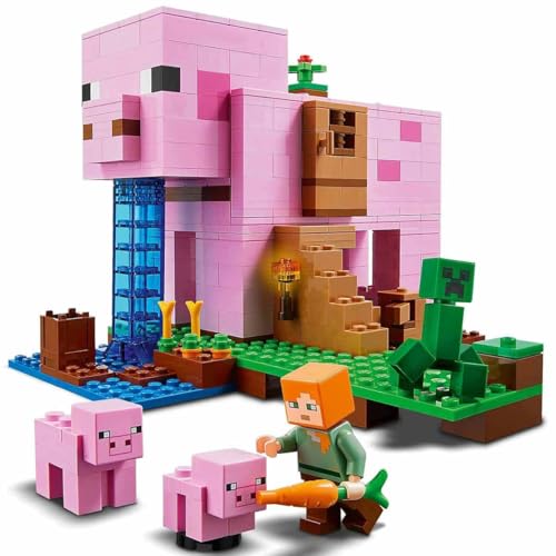 Image of LEGO 21170 Minecraft The House-Pig Animal Building Toy with Accessories, Gifts for Boys and Girls Ages 8 and Up for Birthday Parties, Alex and Creeper Figures