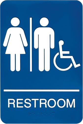 Headline Sign 8377 ADA Wheelchair Accessible Restroom Sign with Grade 2 Braille and Tactile Graphics, 6 Inches by 9 Inches, Blue/White, Made in USA
