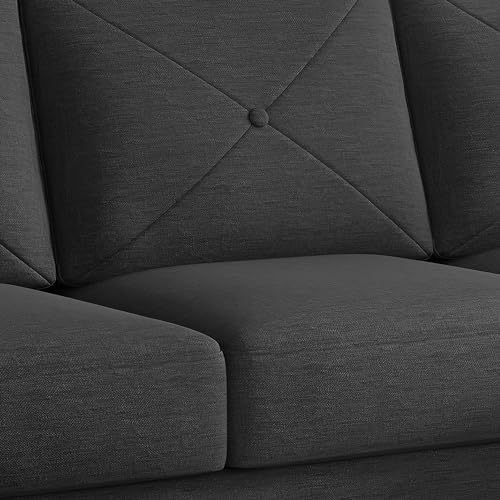 Image of Baloney RHS 6 Seater L Shape Sofa Set with Center Table for Living Room (Black Fabric) Premium Fabric Sofa