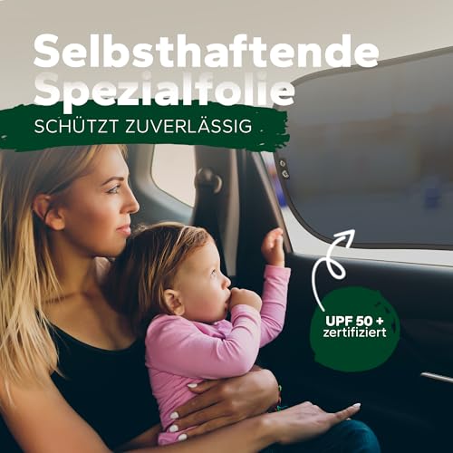 Sonnenschutz Auto Baby mit UV-Schutz UPF50+, DEKRA geprüft & KBA-zugelassen, Hochwertiges GSM105+ Nylon, Doppelte Schutzwirkung, Sonnenschutz Auto Kinder ohne Saugnapf