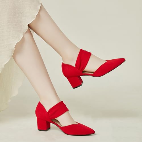Women's Pumps Closed Toe Low Chunky Heels Dress Shoes for Women Comfortable Dressy Party Wedding Bridal Shoes Red Size 8 Wide Width2