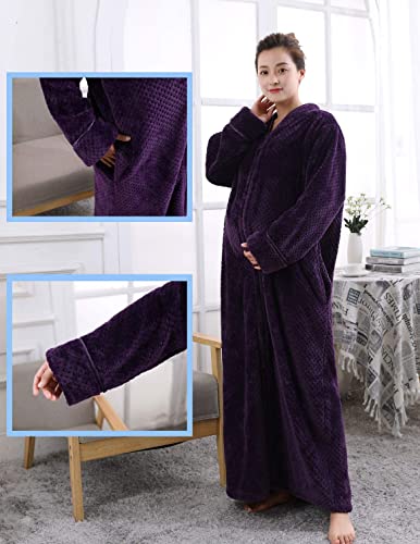 Soojun Women's Waffle Fleece Soft Zip Up Front Bathrobe2