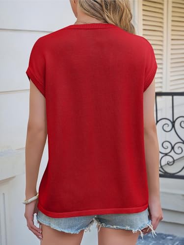 Image of Saodimallsu Womens Summer Cap Sleeve Tops 2026 Waffle Knit Going Out Casual Loose Crew Neck Lightweight Sweater Vest