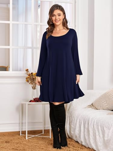 BELAROI Womens Fall Dresses 3/4 Sleeve Plus Size Casual Swing Loose Tunic Dress with Pockets4