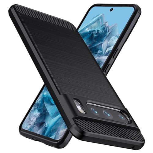 Natbok Case for Google Pixel 8 Pro, Military-Grade Shockproof Google Pixel 8 Pro Phone Case, [Carbon Fiber Texture] Soft Flexible TPU Slim Anti-Scratch Cover Case for Google Pixel 8 Pro,Black