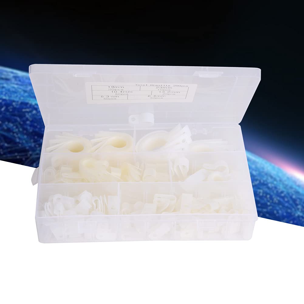 Cable Clamps, Wire Clamps For Cables 200pcs Plastic Nylon Cable Clamp R Type P Type Wire Clip Plastic Clamps Fasteners Assorted Box (200 pieces - white nylon R-shaped clip)