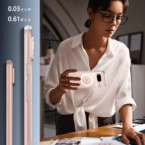 Google Pixel 8 Case, Glass Film Included, MagSafe Compatible, OWKEY Pixel 8 Smartphone Case, Transparent, Non-Yellowing Thin, Lightweight, Built-in Magnet, Google Pixel 8 Cover, US Military MIL