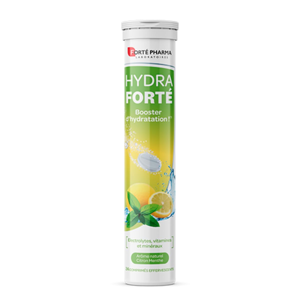 Forté Pharma - Hydra Forté Citron Menthe - Electrolyte hydratation - Vitamine C Magnesium, Vitamine D, Minéraux - Sport, Chaleur, Voyage - 24 comprimés cffervescents (1-​2/​Jour, 24 Jours)