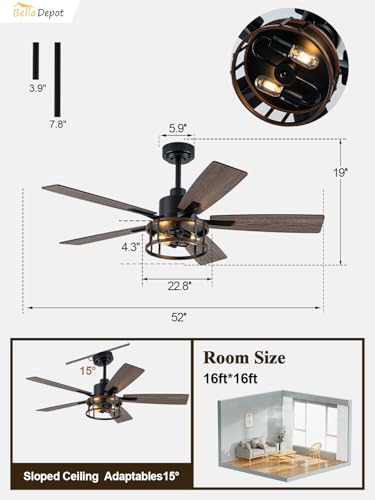 Image of Bella Depot 52 inch Gold Ceiling Fan with Light, Black-01