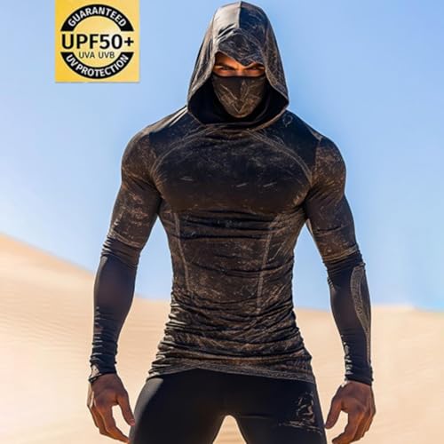 Men's Sun Protection Hoodie Shirt with Mask UPF 50+ Long Sleeve UV SPF T-Shirts Rash Guard Fishing Swimming2