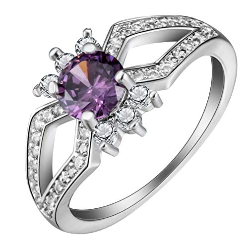 Bague améthyste femme avec anneau bohème ajouré et cristaux de zircone cubique brillants