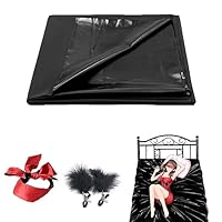 BDSMYOU Sex Bettlaken Bettwäsche Wasserdicht Sexlaken 200 X 130 cm,Fesseln Sex Set,Lack Bettlaken & Augenbinde Sex Bett & Federkitzler,Sexspielzeug für Paare Extrem Sex Feuchte Sex Spiele im Bett