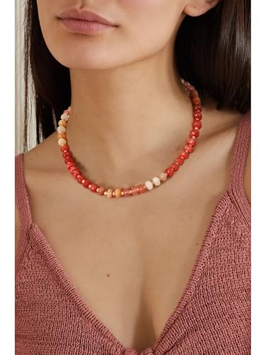 Colorful Gemstone Beaded Necklaces For Women Trendy Rainbow Natural Stone Boho Handmade Stainless Steel Waterproof Strand Necklaces Jewelry For Women Gift2