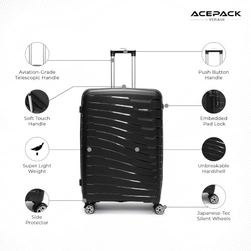Image of ACEPACK by Verage - STARLINK Unbreakable Hard Side Polypropylene Luggage Set of 2 (Cabin 41L + Medium 74L) | Lightweight Suitcase Set with 360 Silent Spinner Wheels, Number Lock & Telescopic Handle