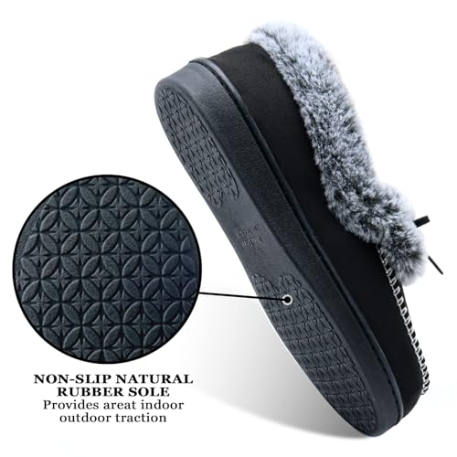 Image of DL Womens Fuzzy Warm Moccasin Slippers Memory Foam, Soft Fluffy Women's Winter House Slipper Closed Back Fur Lined, Cozy Ladies Suede Indoor Bedroom Houseshoes Non-Slip