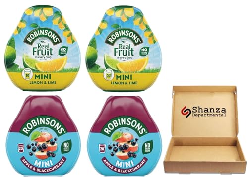 Robinsons Squash’d Mini Squash’d – 2 Flavour Pack – 2 x Lemon & Lime and 2x Apple & Blackcurrant – No Added Sugar – Real Fruit in Every Drop