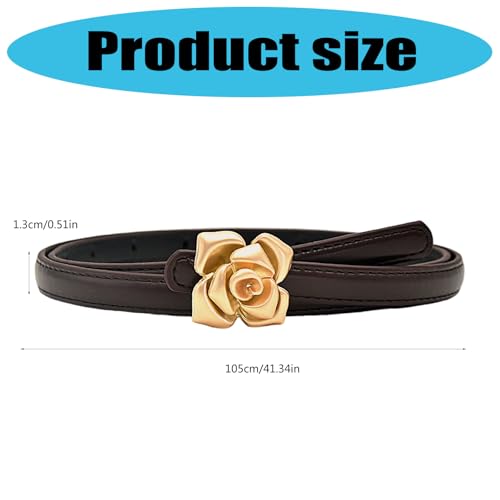 Slender PU Leather Waist Belt For Women Flower Golden Button Button Design Adjustable For Jeans And Usually Wear Korean4
