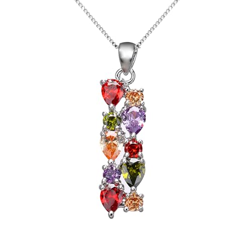 Hermosa Pendant Necklace for Women, Multi Gemstones Sterling Silver Pendant Necklace with Amethyst Garnet Ruby Blue Sapphire Fashion Jewelry