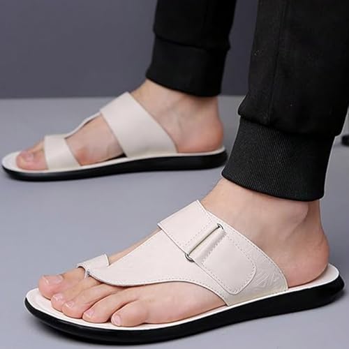 Men's Leather Thong Sandals Open Toe Indoor Outdoor Beach Flip Flops Slip-On Casual Slippers2