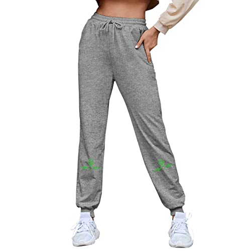 St. Patricks Day Jogginghose Damen, Damen Jogginghose Lang Sweatpants High Waist Sporthose Kleeblatt Druck Sweatpants Trainingshose St. Patricks Day Kostüm...