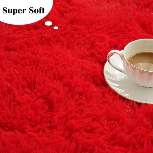 Image of Present Carpet for Room, Shaggy Rugs Fluffy Carpets, Indoor Modern Plush Area Rugs for Living Room Bedroom Kids Room, ETC Red 3x5 feet