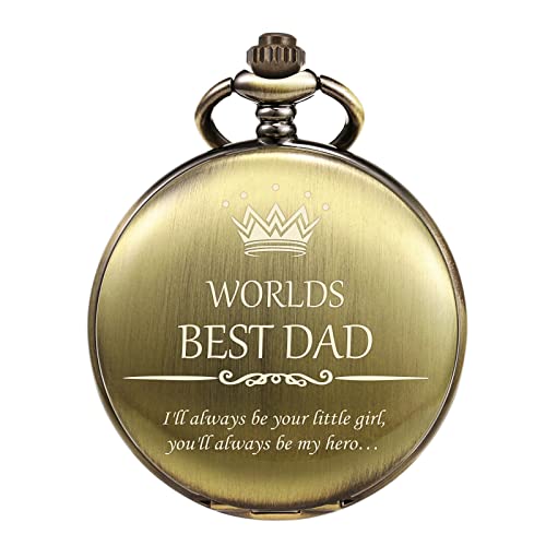TREEWETO Mens Pocket Watch Gifts for Dad - Engraved 'Worlds