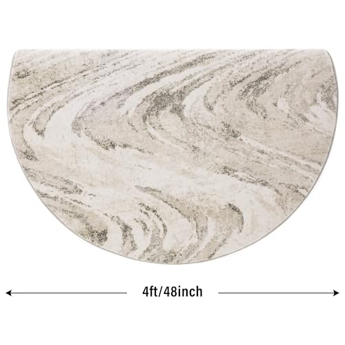 Image of Carvapet Modern Abstract Round Rug 4ft Rugs Washable Low Pile Circle Area Rug with Non Slip Rubber Backing, Foldable Soft Beige Carpet for Living Room Bedroom Home Decor
