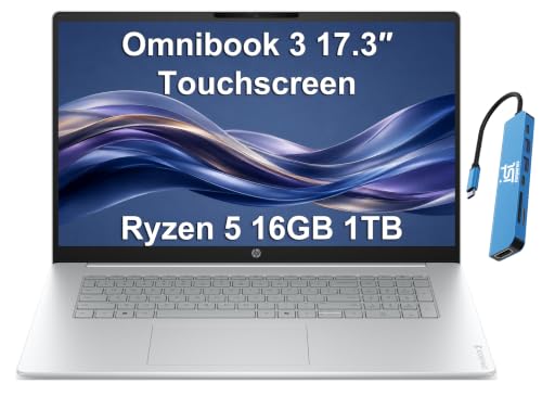 Image of HP OmniBook 3 17.3 inch Touchscreen Laptop, AMD Ryzen 5 130, 16GB DDR5, 1TB SSD | FHD IPS Anti-Glare, > Intel i5-1335U, for Business, Home, Students,1080p Webcam, Backlit, Numeric Keypad, Win 11 Home