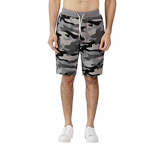 Extreme Pop Hombre Pantalones Cortos de Camuflaje Pantalón Corto de Combate de Camuflaje de Terry Army Pantalón de Playa Pantalones Deportivos Pantalones Cortos Camo Verde y Gris (S, Gris)