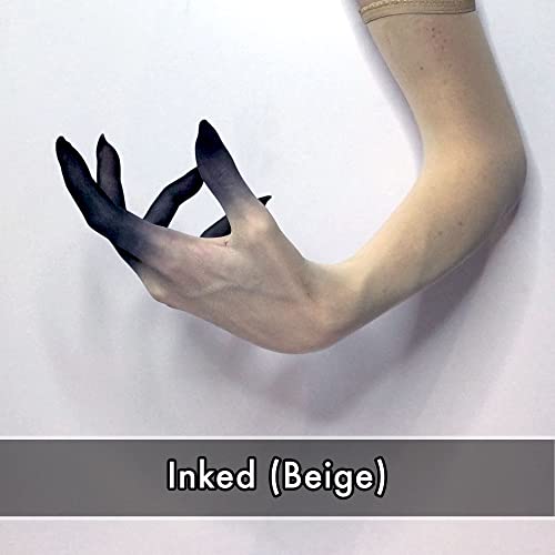 Image of Unicorns Poop Glitter Nude Illusion Second Skin Sheer Seamless Gloves with Elastic Top Seam in Beige, Tan; Over Elbow; Unisex