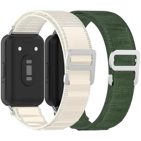 YOFUNTLE [2 Pack] Nylon Straps Compatible for Samsung Galaxy Fit 3 Bands, Men Women Alpine Loop Adjustable Metal C-Hook Sport Strap for Galaxy Fit3 Smartwatch (Starlight+Green) Cover