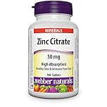 Webber Naturals Zinc Citrate 50 mg, 180 Tablets, For Healthy Skin and Immune Support, Vegan