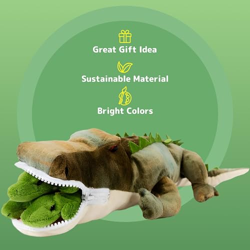 Image of PREXTEX Stuffed Alligator Toy with 3 Baby Alligators - Alligator Plush Mommy with 3 Zippered Babies, Ideal Stuffed Animal for Boy or Girl Playtime - 3-5 Years