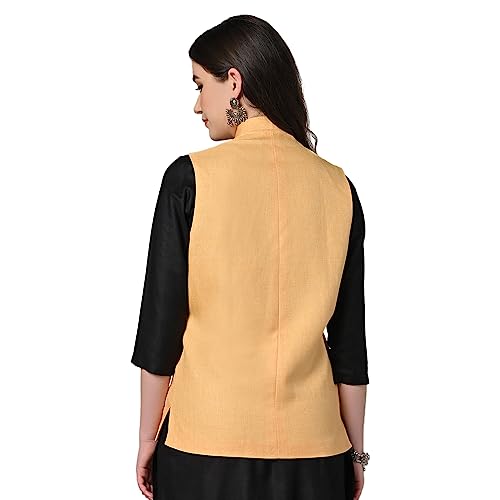Image of Vastraa Fusion Solid Indian Traditional Ethnic Waistcoat Festive Woolen Nehru Jacket for Women