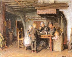 Toile The Family Meal Bernardus Blommers peinture à l'huile pour un intérieur doux et serein