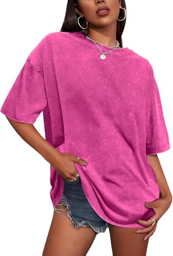 T Shirt für Damen Oversize Rundhalsausschnitt Tops Sommer Basic Tees...