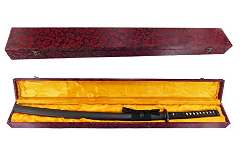 Makoto Handmade Sharp Katana Samurai Functional Sword 41" With Wooden Silk Wrapped Gift Box - Japanese Warlord Date Masamune (Matte Black) #TOP5